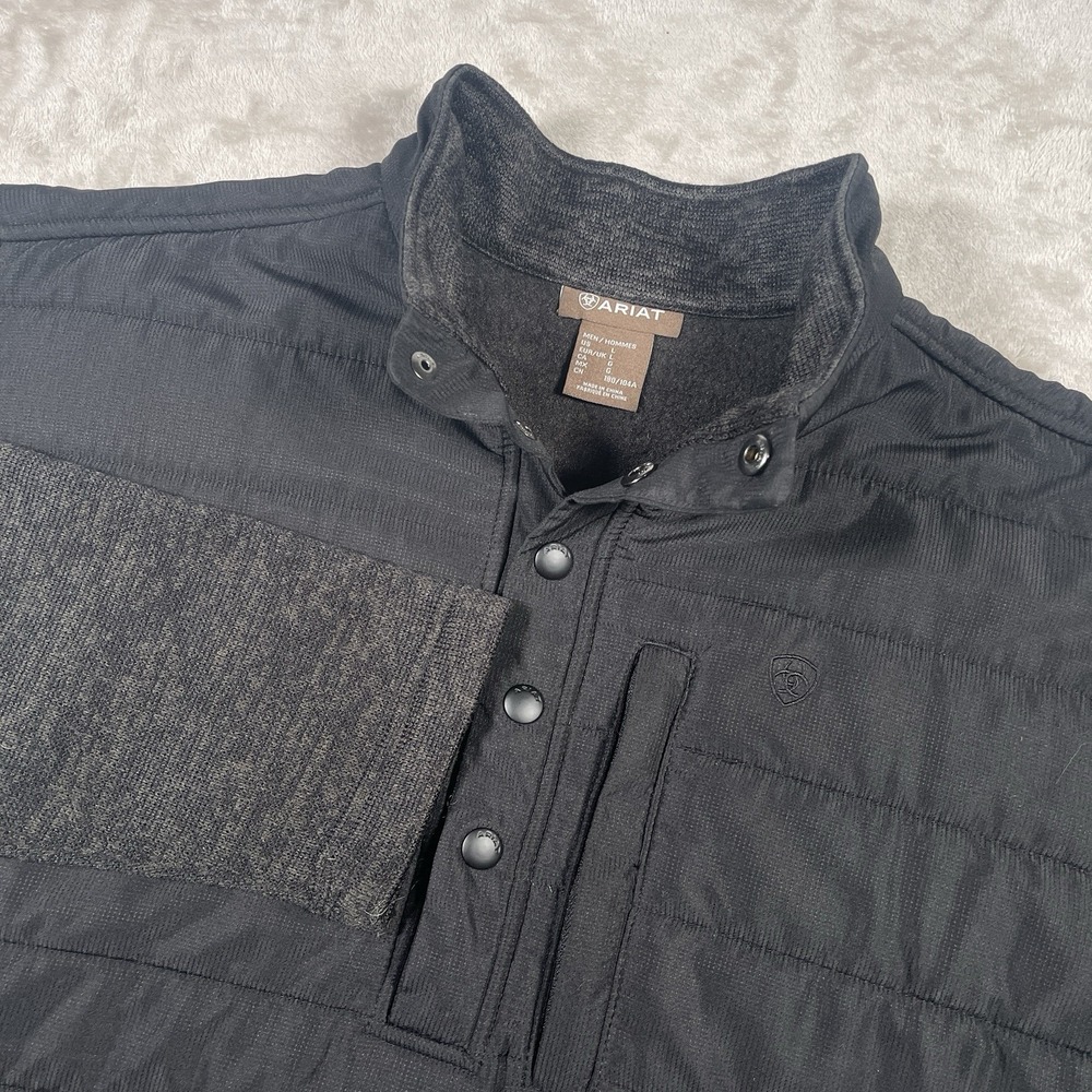 Ariat Snap Button Pullover Sweater Men L Gray Black Caldwell Reinforced Outdoor‎